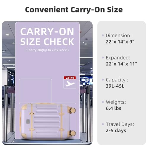 Image of LARVENDER Carry On Luggage 22x14x9 Airline Approved with Spinner Wheels, Expandable 20 Inch Luggage with TSA Lock, Hard Shell Carry On Suitcases for Women Men, Lavender