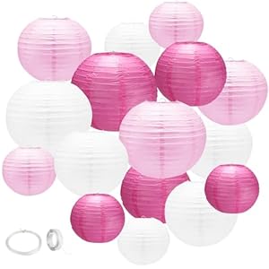 Slofunife Papierlaternen DL16, 16 Stück, Rosa/Weiß