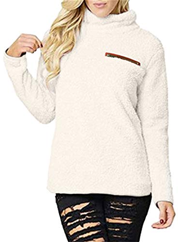 Onlypuff Sherpa Coat Women Pullover Sweaters White Sweatshirt Casual Winter Warm Tops L #TOP1