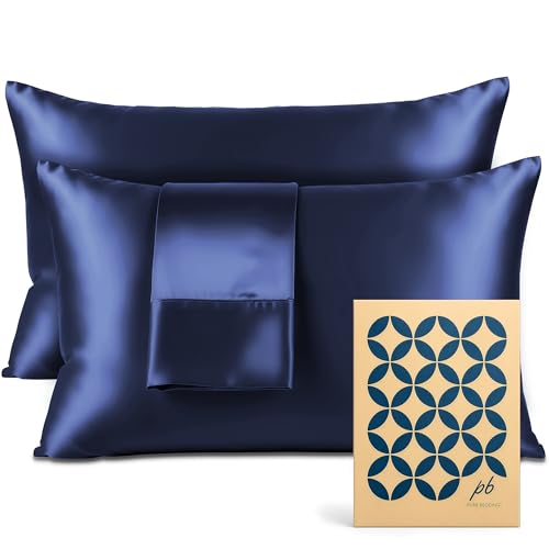 Pure Bedding Satin Pillowcase 2 Pack - King Size (20"x40", Midnight Blue) - Silky Pillow Cases for Hair and Skin - Satin Pillow Covers with Envelope Closure - Extra Soft Premium Microfiber