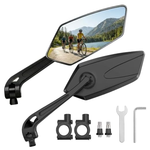 Bike Mirrors for Handlebars, 1 Pair Bicycle Rear View Mirror, 360° Adjustable Rotatable Wide Angle Mirror Accessories for Ebike Mountain Road Bike, Black