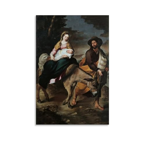 Tableau Esteban Murillo Le vol en Égypte decoration de salon elegante 60 x 90 cm