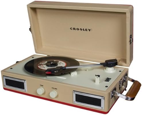 Crosley CR40-RE Mini Turntable with Full-Range Stereo Speakers, Red & Cream