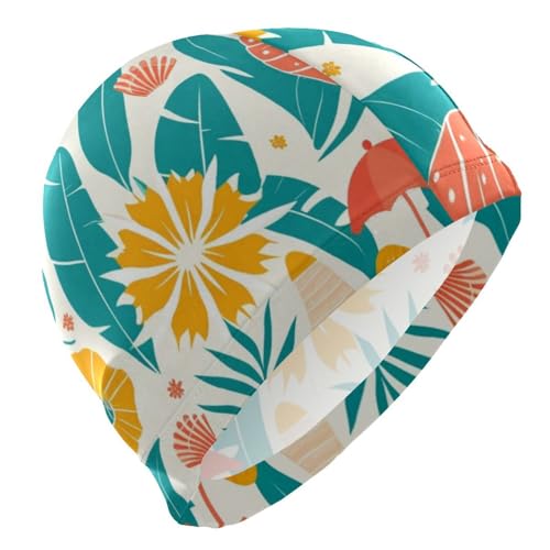susiyo Summer Flowers Leaves Mens Swim Caps Polyester Swimming Hat for Adult and Youth