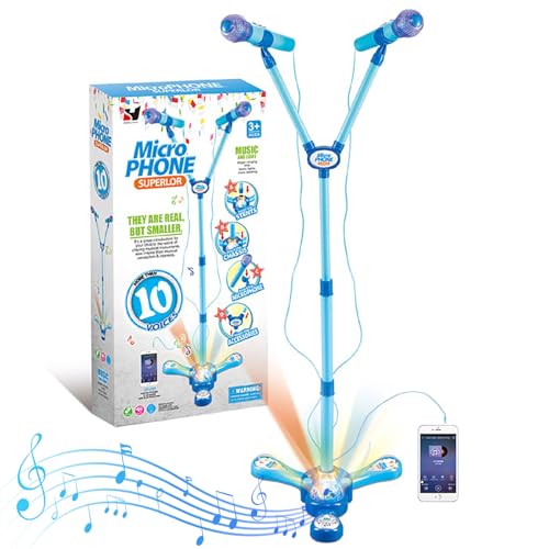 Microphone et support bleu enfants double pied réglable chanson