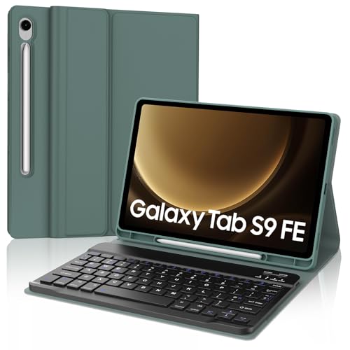 IVEOPPE Keyboard Case for Samsung Galaxy Tab S10FE/S9FE 10.9'', Case Keyboard for Samsung Tab S9, Cover with Magnetically Detachable Keypad for Galaxy S9 Tablet 11 Inch, Dark Green