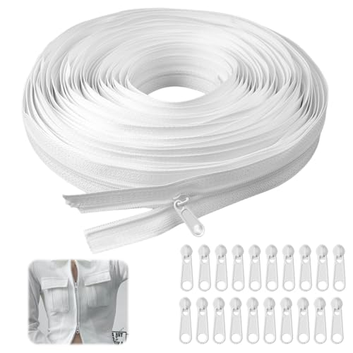 SET DI CERNIERE DA 15 METRI: riceverete 15 metri di cerniere in nylon bianco taglia 3 e 20 tirazip. Le cerniere in nylon sono facili da tagliare e lunghe quanto volete. Possono soddisfare le vostre diverse esigenze per il crafting o la sostituzione nella vita quotidiana, potete anche condividerle con i vostri amici e trovare un divertimento infinito dal crafting!