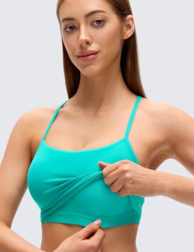 Image of CRZ YOGA Butterluxe Y Back Crop Tank Tops | Light Support, Removable Pads, Yoga, Extremely Soft, Scoop Neck, Spaghetti Straps, Longline Sports Bras for Women