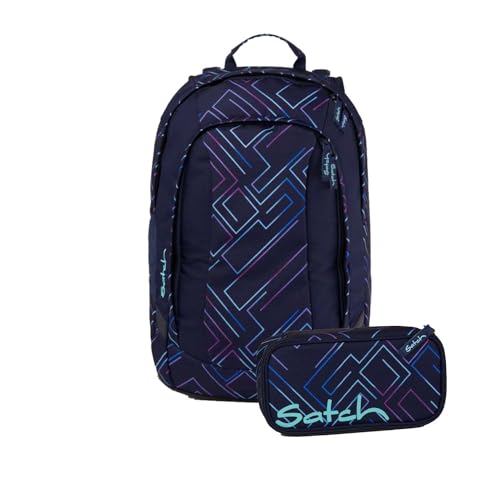 Satch Air Schulrucksack Set 2tlg. inkl. Schlamperbox (Purple Laser)