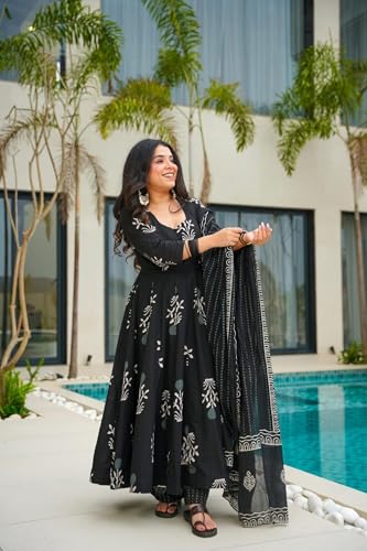 Image of ANNI Designer Women's Rayon Blend Anarkali Printed Kurta with Pant & Dupatta | Ethnic Kurta Pant Dupatta Set for Women | Traditional Indian Wear Outfit