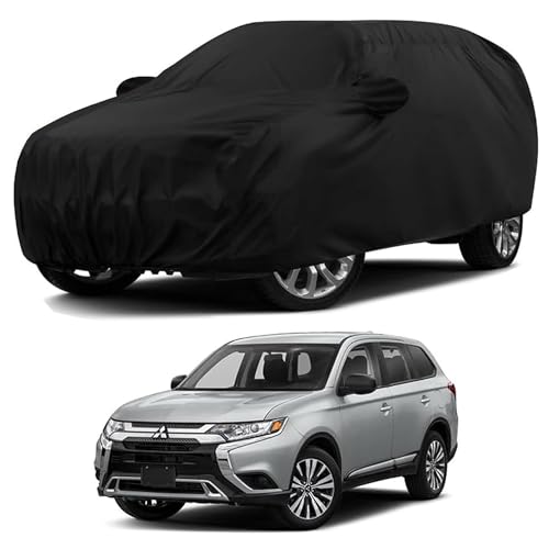 Image of Sulfar 100% Water Resistant Car Body Cover Compatible with Mirror & Antenna Pockets for Mitsubishi Outlander (Triple Stitched, Full Bottom Elastic, Black)