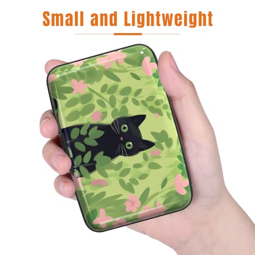 Image of Rimilak Aluminuml Credit Card Holder, Mini Credit Card Wallet RFID Blocking Slim Metal Hard Case for Women Men, Kind Cat