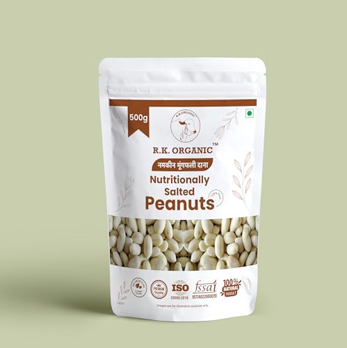 Image of R K Organic Jumbo Roasted salted Peanut, Desi Singdana, 500g | Salted & Roasted | 100% Natural Snack | Rich in Protein & Fiber (Pack Of 1)