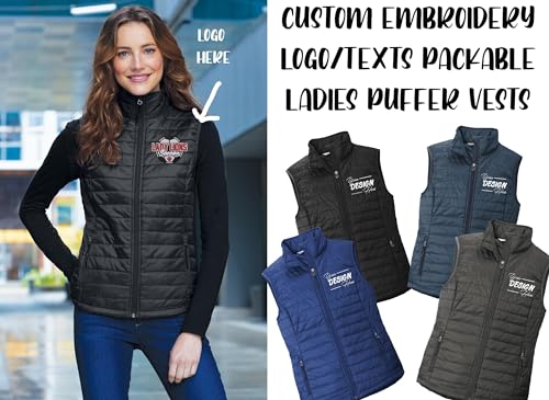 INK STITCH Women L851 Custom Personalized Embroidery Logo Texts Puffer Packable Winter Vests3