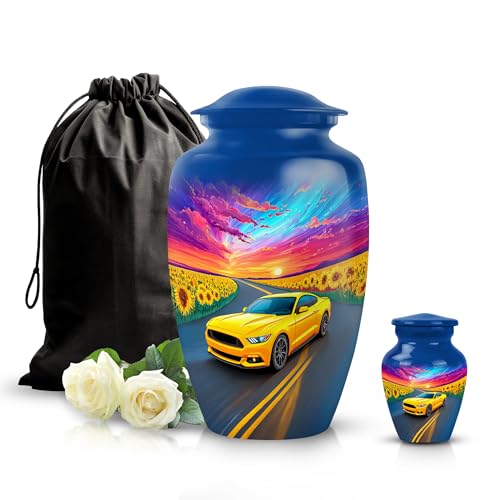Image of Car Urn - Decorative Urn for Ashes - Combo 1 - Large with 3 Inch Pack of 1 - Cremation Keepsakes for Human - Urns for Ashes Adult Male & Female - Small Keepsake Urns