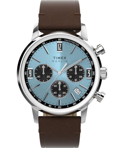 Timex Montre Chronographe Quartz pour Hommes Marlin avec bracelet cuir noir classique