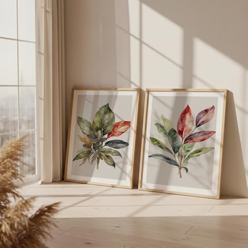 Image of COLOSSAL ART HOUSE Set of 2 botanical wall art paintings for living room & wall painting for bedroom wall decor - (10x13 Inch framed poster, Paintings for home decor)