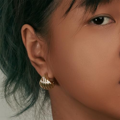Free bird 14K Gold Plated Chunky Earrings for Women Trendy Gold Shell Earrings Textured Minimalist 925 Sterling Silver Post Chunky Gold Earrings3