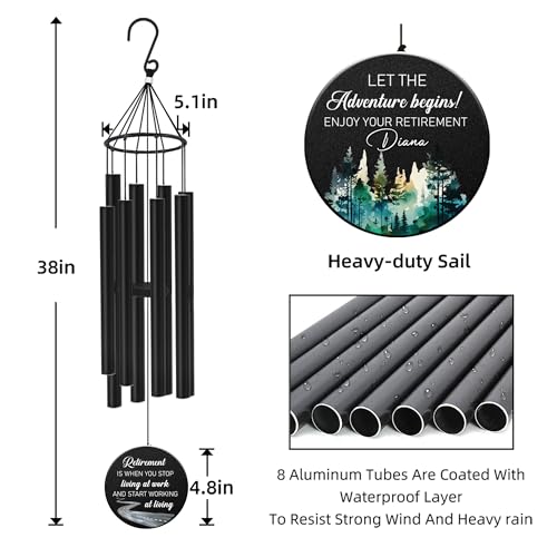 Image of Personalized Retirement Wind Chimes for Outside, 36 inch Happy Retirement Gift for Women, Men, Coworker, Colleague, Boss, Teacher, Nurse, Friend, Going Away Garden Patio Decor