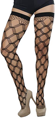 Image of ToBeInStyle Women's Multi-Strand Large Diamond Fence Net Thigh High Stockings