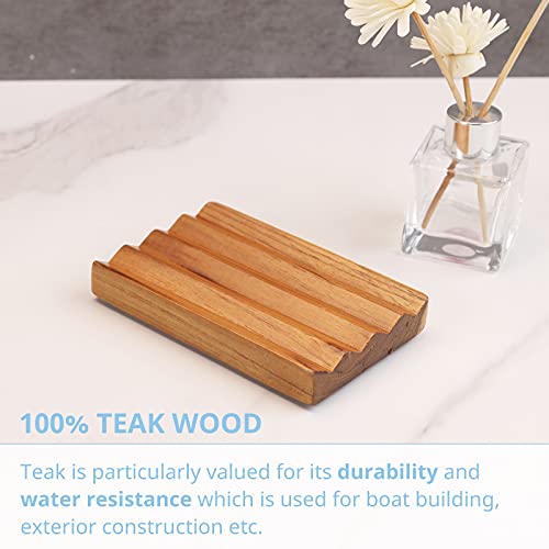 Teak Seifenschale für Dusche von HTB, Holz dekorative Bad Seife Halter erhöhte Basis Design zu halten Seife trocken in Küche, Bad(1pcs) 6