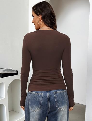 Image of Prettywear Long Sleeve Henley Shirts for Women Fall Basic Tee Tops