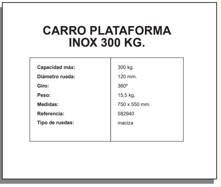 BRICOSOL Carro Plataforma INOX 300 KG. AYERBE