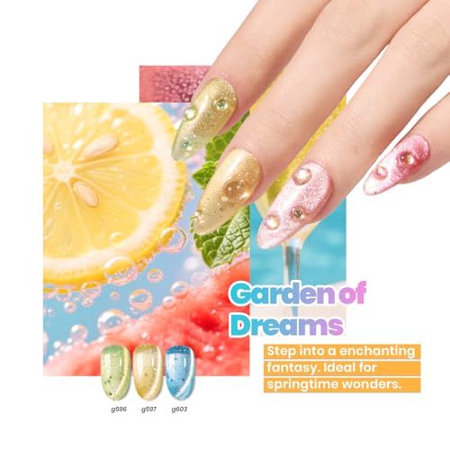 Image of Beetles Bubbly Mixology Cat Eye Gel Nail Polish Set - 8 Colors Pastel Spring Shimmer Glitter Gel Polish Kit Pink Blue Orange Green Yellow Purple Velvet Gel Soak Off UV DIY Manicure Gift for Women