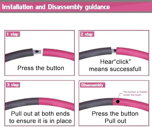 Ayarlanabilir Fitness Hula Hoop, 8 Parçalı, 1 kg Ağırlık, 72-95 cm Çap Hulahop Pembe-Gri - Görsel 6