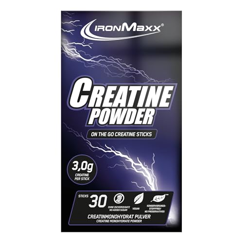 IronMaxx Creatine Powder - 30x3.4g Sticks Neutral | Hochdosiertes Creatin Pulver mit 3g Creatin pro Portion | Zuckerfrei & ohne Zusatzstoffe | Für Schnellkrafttraining