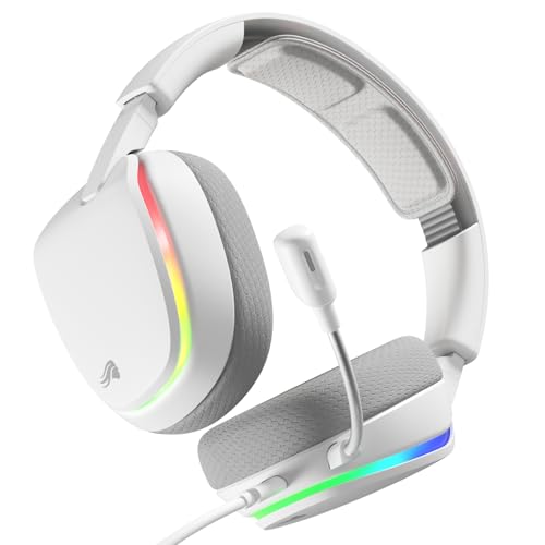 Casque gaming stéréo RGB pour jouer de la console au PC en blanc