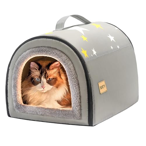 Jiupety Hundehütte Indoor, 2-in-1 Hundehaus für Drinnen, M Größe Hundehöhle Kleine Hunde für Katze und kleine Hunde, Warme Höhle Schlafnest, Grau