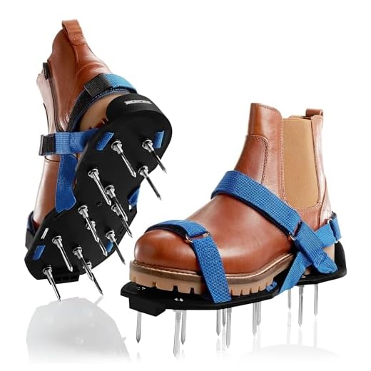 Briliantwerk Lawn Aerator with Adjustable Straps - for Lawn Aeration or as Screed Shoes - Lawn Aerator Shoes as Perfect Aerator Lawn Tool - incl. Two Nail Lengths - Lawn dethatcher - epoxy Shoes