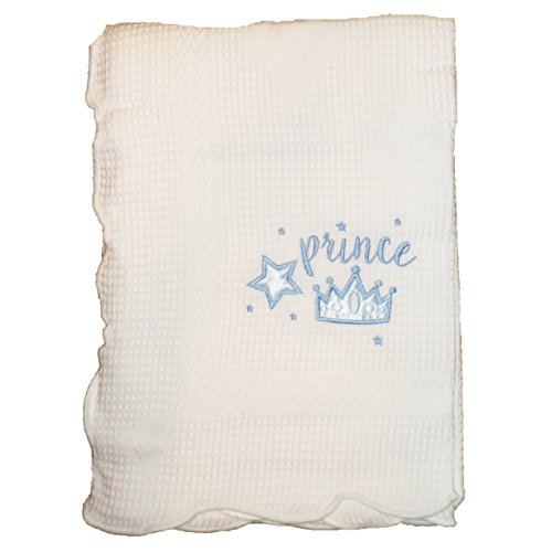 Superbe Blanc gaufré ABC bébé coton châle bleu Prince Design Étoile et couronne avec bord festonné  100% coton