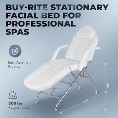 Buy-Rite Basic Facial Spa Package - 2-in-1 Ozone Facial Steamer with Magnifying Lamp & Adjustable Stationary Bed, White Vinyl Upholstery, 300 lb Capacity, BR-BASICFACIALSPA