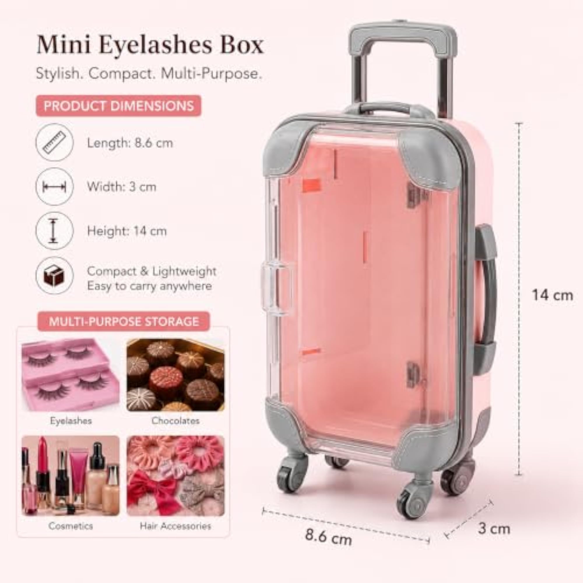 Mini Suitcase Travel Storage Case, Pink