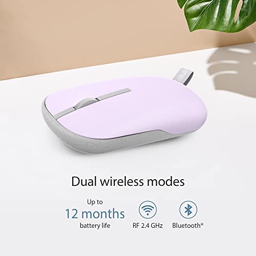 Image of ASUS MD100 Marshmallow /Silent, Adj. DPI, Multi-Mode, with Brave Green Cover Wireless Optical Mouse (2.4GHz Wireless, Bluetooth, Lilac Mist Purple)
