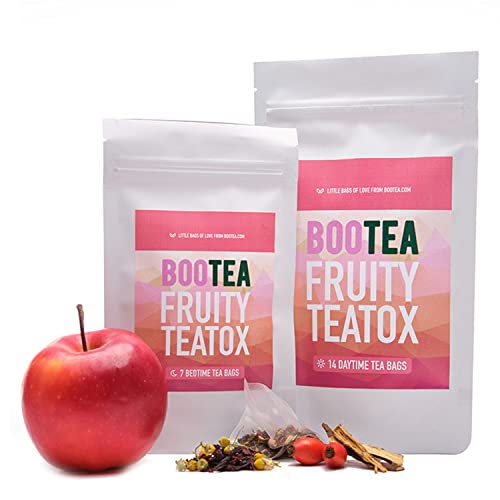 Bootea Fruity Teatox Day Fruit Tea Tox Cleanse System for Weight Management & Energy Boosting, Daytime & Bedtime Tea with Dandelion, Ginseng, Chamomile & Yerba Mate
