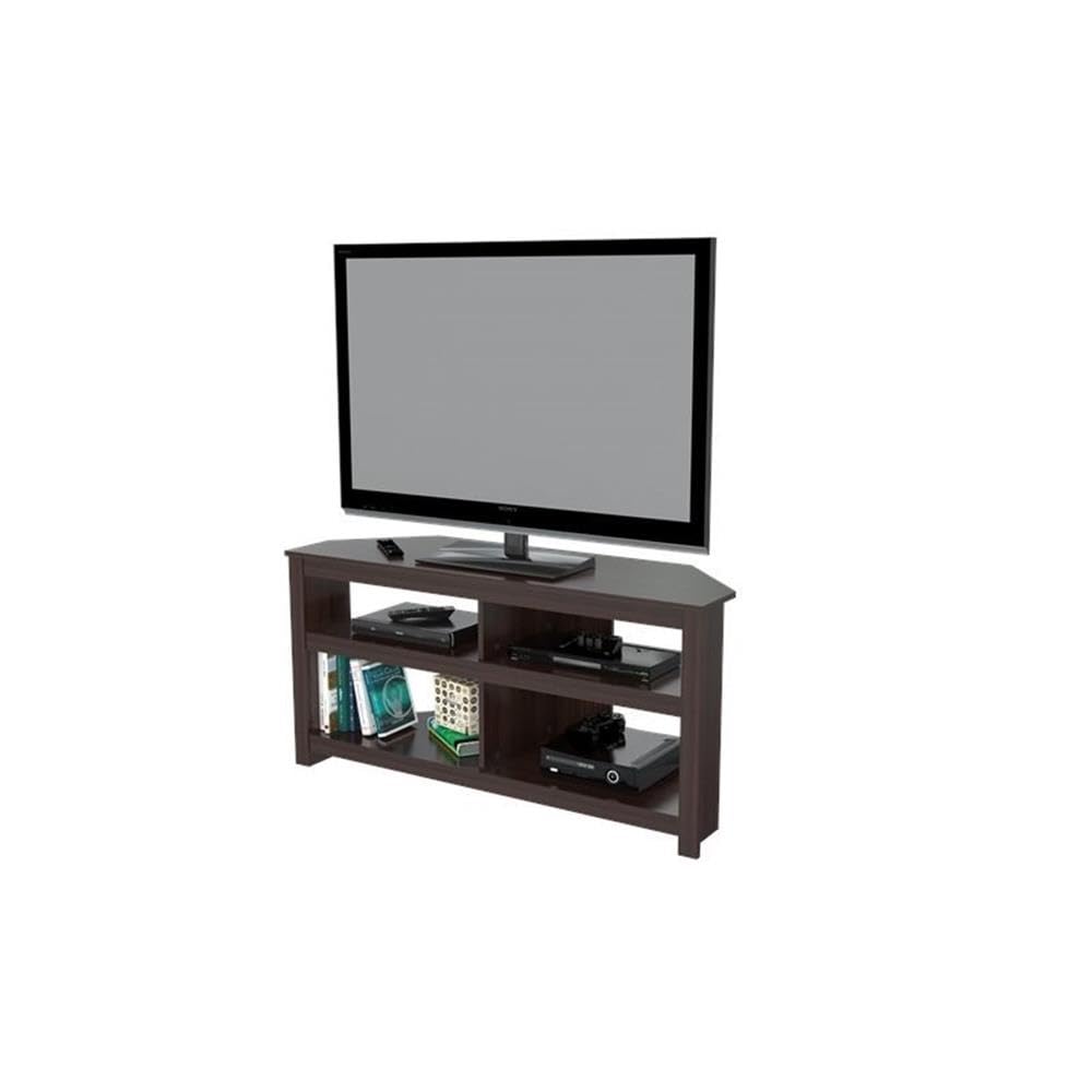 Inval MTV-13519 Corner TV Stand for Flat Screen TVs Up to 50", Entertainment Center with 4 Open Storage Shelves, Espresso Wengue