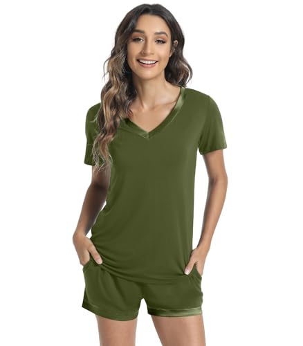 Image of WiWi Viscose from Bamboo Pajamas Set for Women Super Soft Short Sleeve Cooling Summer Plus Size Pjs Sets Sleepwear S-4X