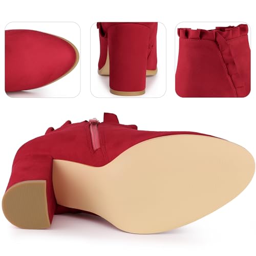 Perphy Ruffle Chunky Heel Booties Ankle Boots for Women3