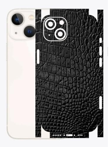 Image of AtOdds - Full Body Back Screen Guard Protector Film - 3D Textured Lamination Wrap Skin Sticker for iPhone 13 mini | Scratchproof Matte Finish (Design - Black Crocodile)