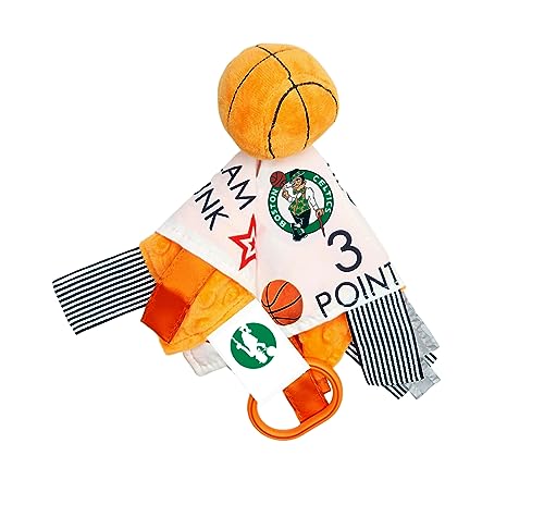 Image of The Learning Lovey Boston Celtics Baby Tag Toy, NBA Basketball Sensory Crinkle Toys, Soft & Safe, Ideal Stroller, BPA-Free with Clip, 10 inch x 10 inch