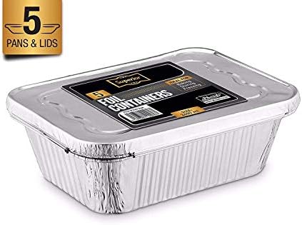 Disposable Aluminum Foil Trays Containers With Foil Lids 2400ml. Great For Baking Food Storage & More Pack Of 5