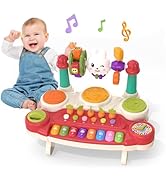 LESSETI 20 in 1 Baby Musical Toys - Interactive Piano Keyboard Drum Set for Infant 6 9 12 18 Mont...