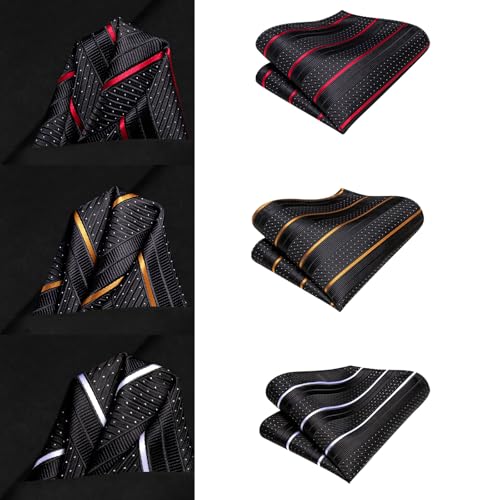 Image of Hi-Tie 3 Pcs Gift Box Mens Tie Set Necktie with Pocket Square Cufflinks Lapel Pin Silk Neck Tie Collection