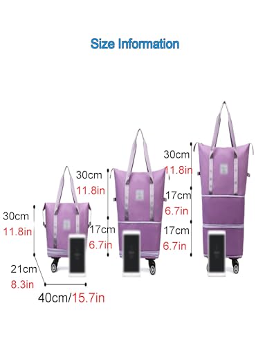 Foldable Duffel Bag Expandable Travel Bag with Removable Wheels Checked Bag Luggage(Pink)2