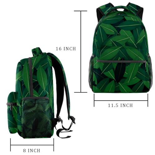 Sac à dos scolaire collège feuilles vertes grand cartable école voyage 40cm - 2