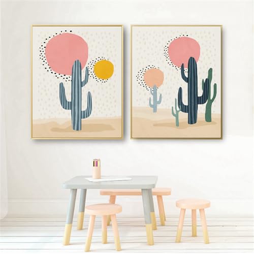 Cuadros de cactus de dibujos animados impresion de lienzo infantil 60x70cm de pared 2 piezas 2