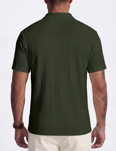 Image of JMIERR Mens Casual Polo Shirt Summer Short Sleeve Vacation Button Beach Knit Stretchy Golf Shirts